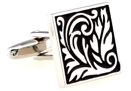 Black and Silver Small Leaves Cufflinks