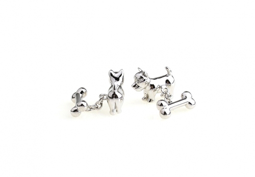 Silver Dog and Bone with Chain Cufflinks