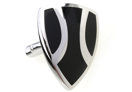 Stainless Steel and Black Enamel Shield Cufflinks
